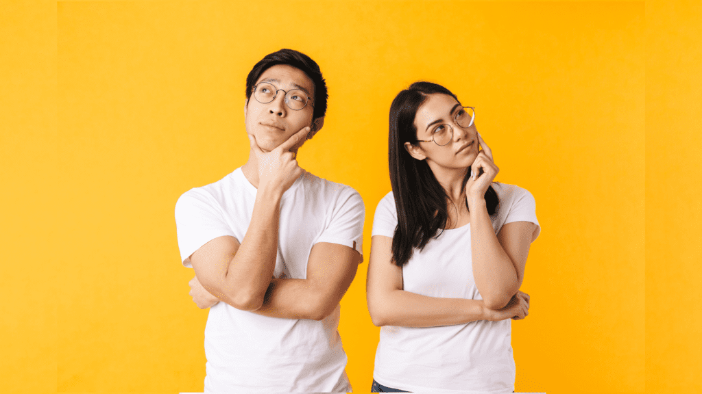 2 asian young adult thinking